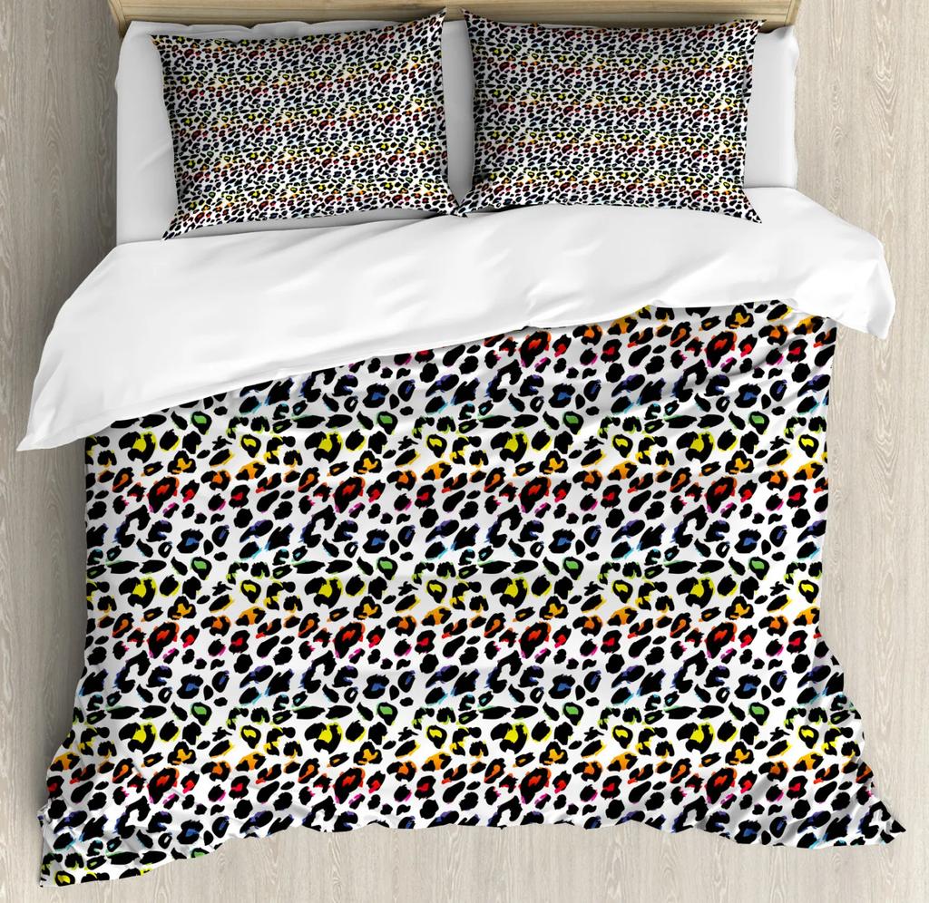 Leopard Duvet Cover Set King/Queen Size,African Predator Animal Skin Spotted Pattern Quilt Cover Brown Polyester Bedding Set