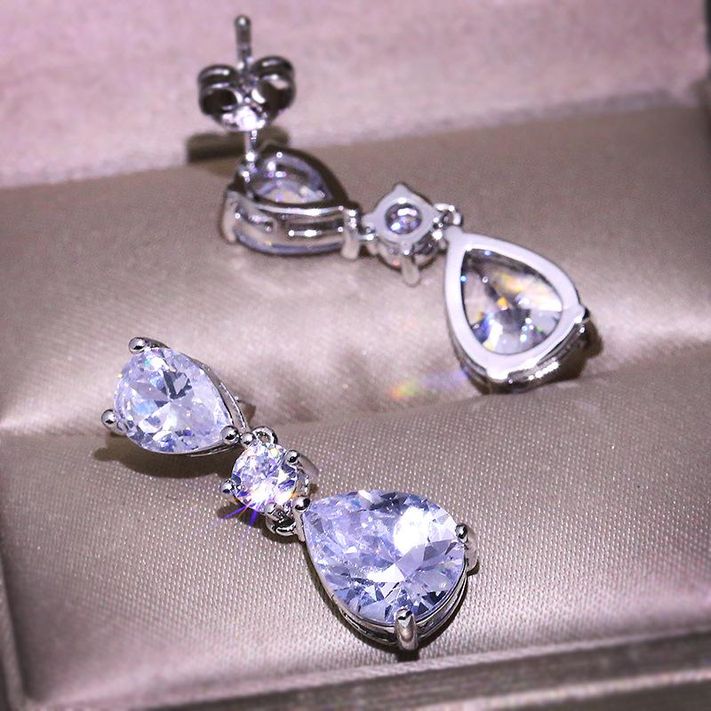 Orecchino Pendente Gioiello in Cristallo Bianco 2 Carati Argento 925 per Donna Argento Sterling S925 Bizuteria Aretes De Mujer Orecchini Pendenti
