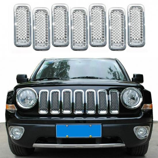 7pcs Front Grille Grill Mesh ert Trim Cover for 2011-2016 Jeep Patriot Chrome