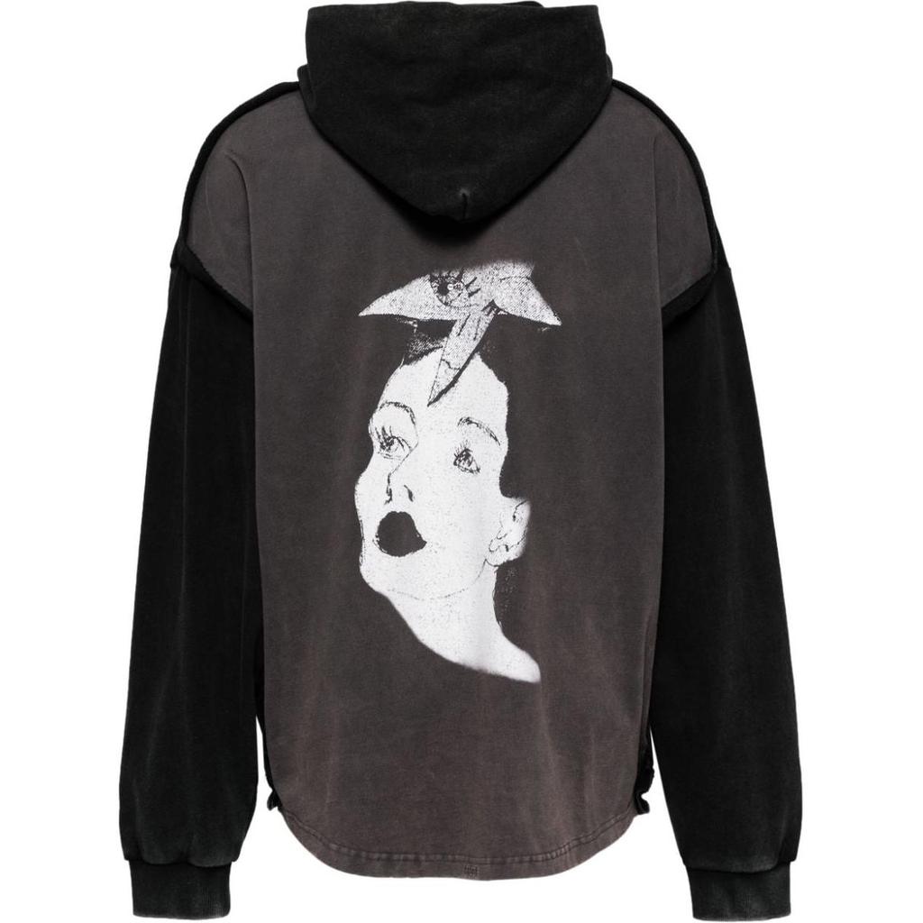 WE11DONE Washed Logo Pattern Printed Hooded Sweatshirt Men sweatshirt Black WD-TH2-24-809-U-BK