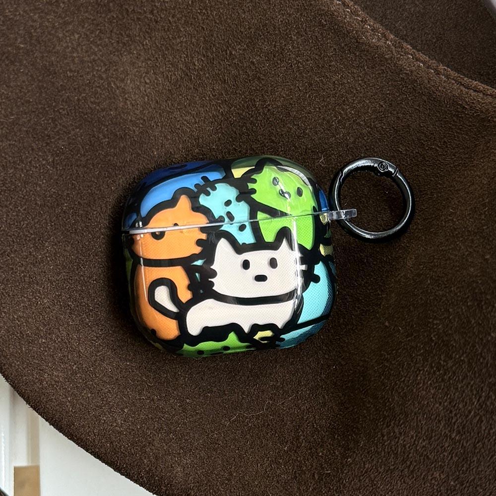 Cartoon Cute Graffiti Cat Clear Soft Tpu Earphone Case For AirPods 1 2 3 4 Pro 2 Pro 3 With Shockproof Protection Case