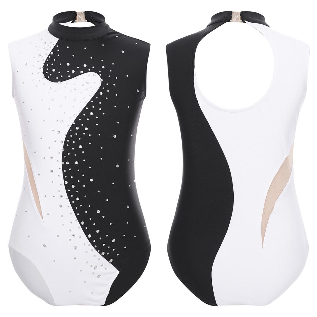 Tanzkostüm für Kinder, Eiskunstlaufkostüm, ärmellos, runder Ausschnitt, Tanzbekleidung, sportliche Gymnastik, Ballettanzug, Body