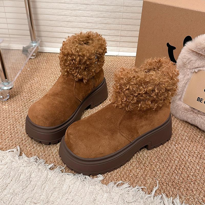 Women's thick-soled winter lightweight furry mouth warm one foot pedal padded snow boots non-slip wear casual sneakers plush cotton boots