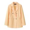Women Long Sleeve Blazer Jacket Lapel Double Breasted Gold Button Loose Fit Office Casual Suit Outerwear Coat