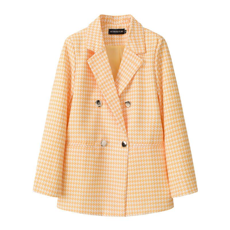 Women Long Sleeve Blazer Jacket Lapel Double Breasted Gold Button Loose Fit Office Casual Suit Outerwear Coat