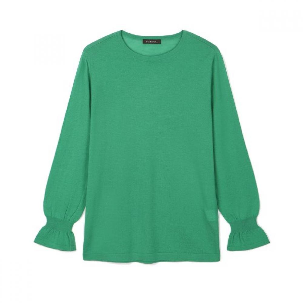 Furina Basic Ruffle Sweater Cashlike Extra Fine Wool Light green/S (85)