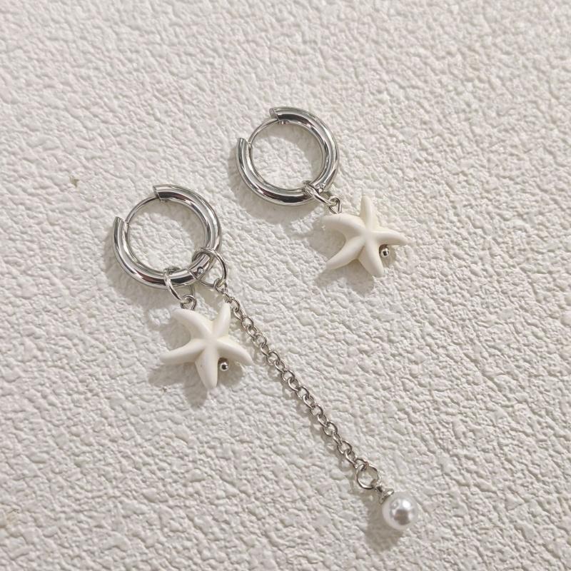 

Fashion Asymmetric Starfish Shell Pendant Earrings For Women Boho Trendy Metal Star Dangle Earrings Vacation Party Zircon Gifts