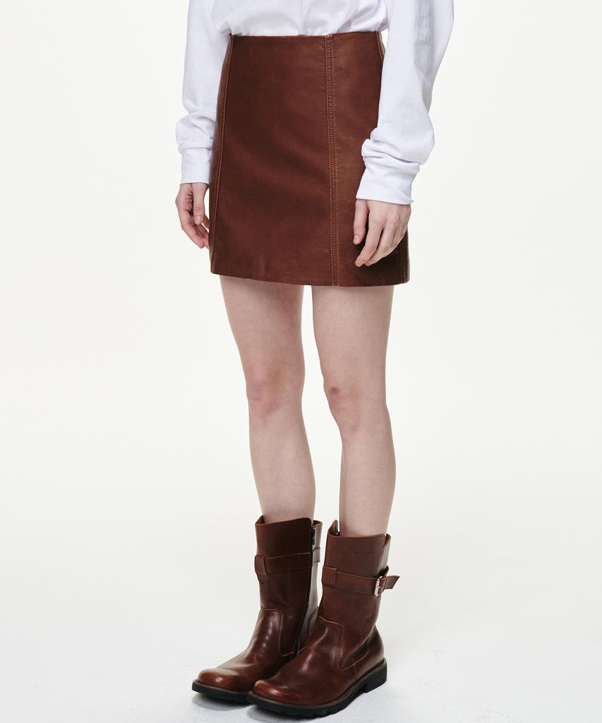 Bikwaieos Faux Leather Washed Mini Skirts_Tan Brown