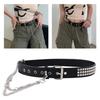 Pin Buckle Waist Belt for Dress Western Style Belt with Alloy Rivet & Dangle Chain Wide Waist Belt Ladies Skirt Belt