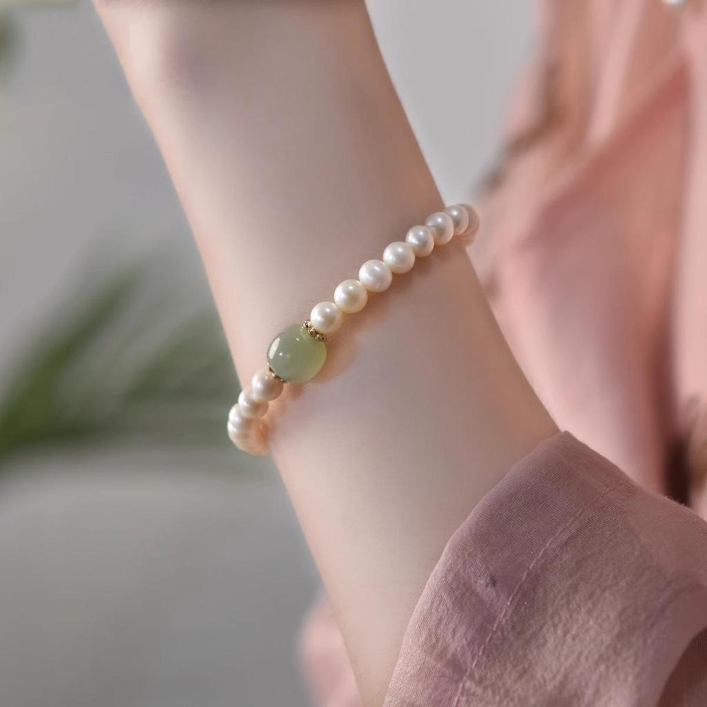 Elegant Sky Blue Hetian Jade & Pearl Beaded Charm Bracelet for Women - Best Friend Gift