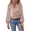 Women's Elegant Shirt V-Neck Lantern Sleeve Formal Business Casual Pure Color Blouse for Women
