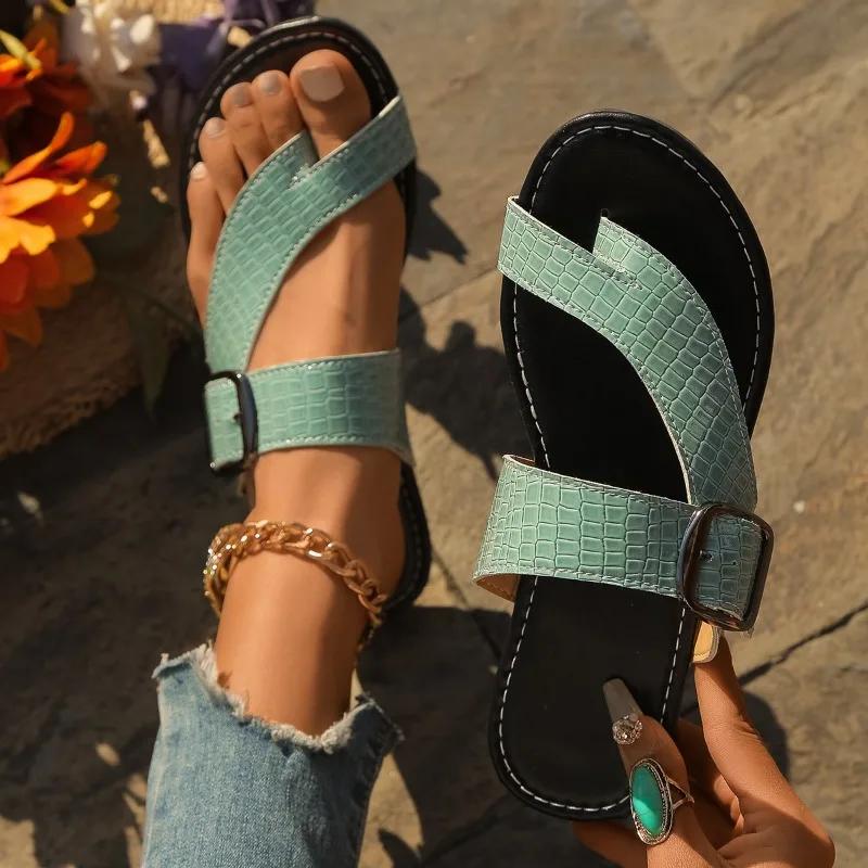 2025 Summer Women's Round Toe with Thong Sandals Flat with Wide Fit Outdoor Beach Walking Shoes for Casual Plus Size Slippers