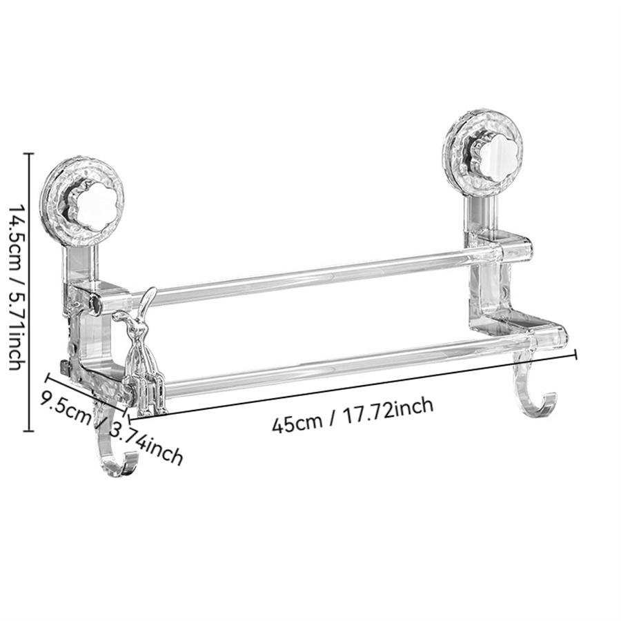 1pc Dual Pole Suction Cup Towel Rack for Household Bathroom Towel Storage with Hooks, Suitable for Both Dry and Wet Towels, Ligh