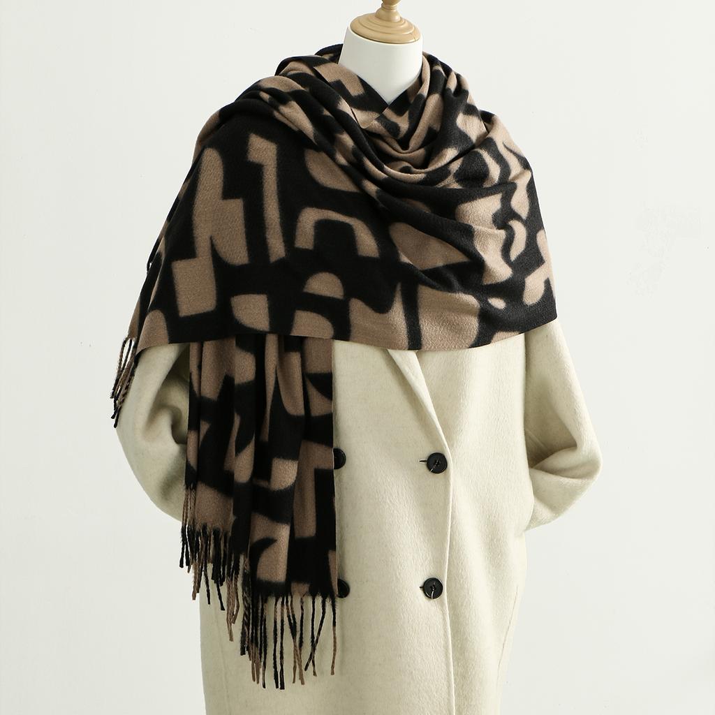 Fashion Print Tassels Shawl Imitation Cashmere Thickened Winter Warm Scarf Windproof Foulard Pashmina Hijabs for Women