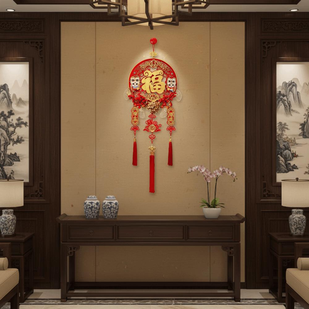 Flocking Chinese Lucky Character Pendants Traditional Creative Chinese Knot Pendant Festive Atmosphere Handmade