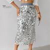 High-waisted Skirt Women High Waist Sexy Hip-Hugging Sequin Glitter Solid Midi Color Mid-calf Length Hip Wrapped Slimming Design Wedding Clubwear