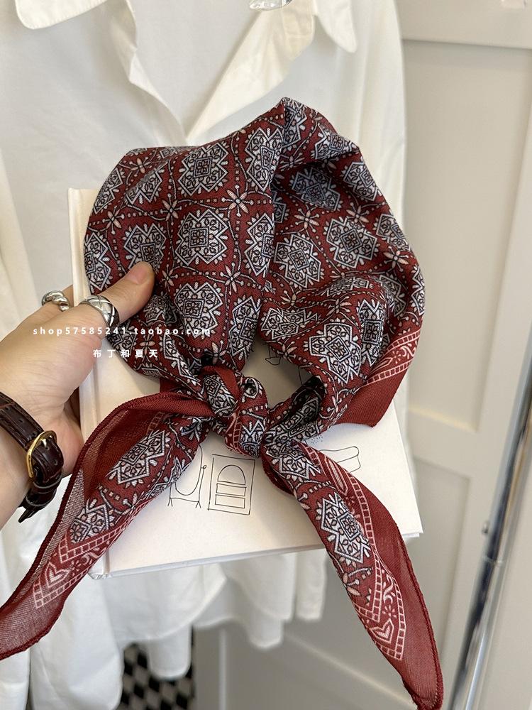 18Cm Cotton and Linen Cashew Small Square Scarf Spring Summer and Autumn Thin Decorative Scarf Air Conditioner Room Neck Scarf Headband Headscarf