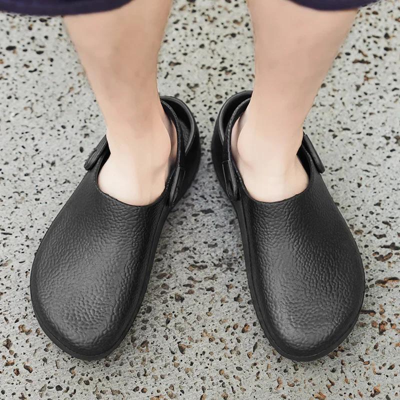 Men's Non-slip Work Shoes Summer Garden Pool Kitchen Work Shoes Beach Women's No Heel Large Size Black Rubber Sandals