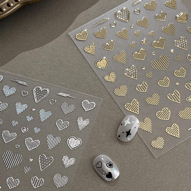 1Sheet 5D Embossed Line Heart Decal Nail Art Stickers Reliefs Self Adhesive Nail Art Manicure Decals For Women Manicure Supplies