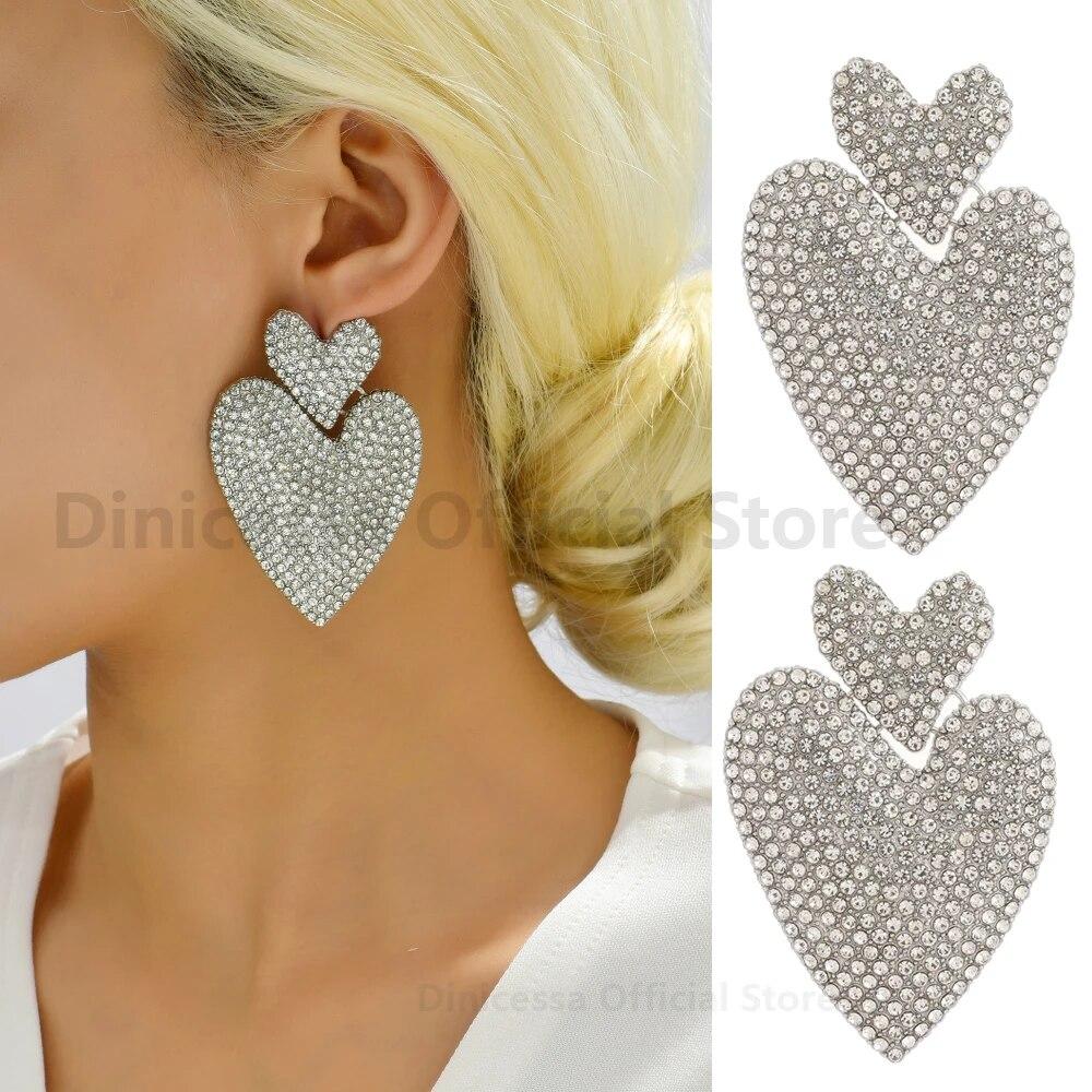 

Металлический декор в виде сердца, большие висячие серьги со стразами для женщин, трендовые очаровательные роскошные дизайнерские вечерние подвески, ювелирные аксессуары