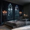One Gothic castle wall mural with lightning effect - Dark style window arches and candlestick decorationszyc