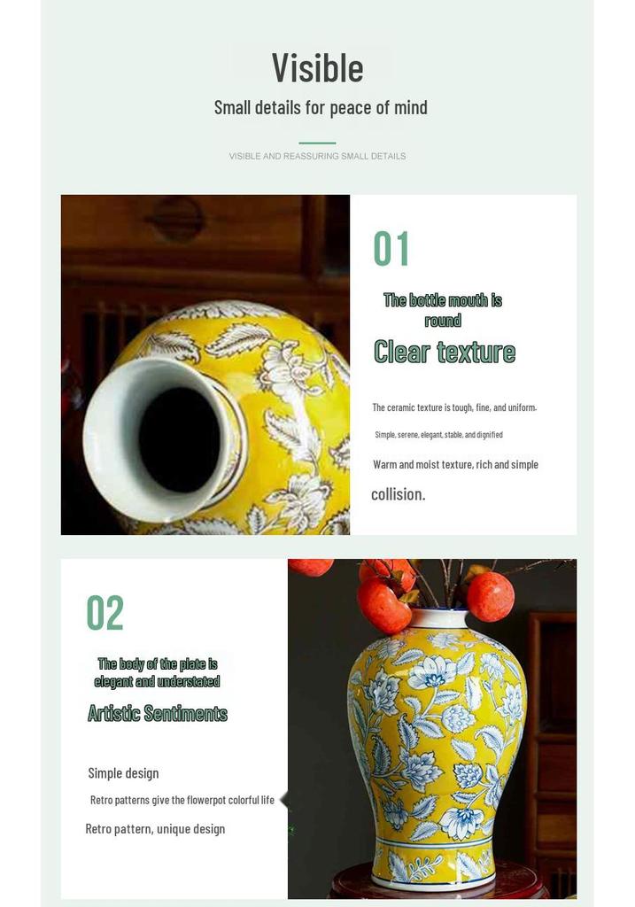 Retro Chinese Ceramic Vase for Living Room and Entryway Decor