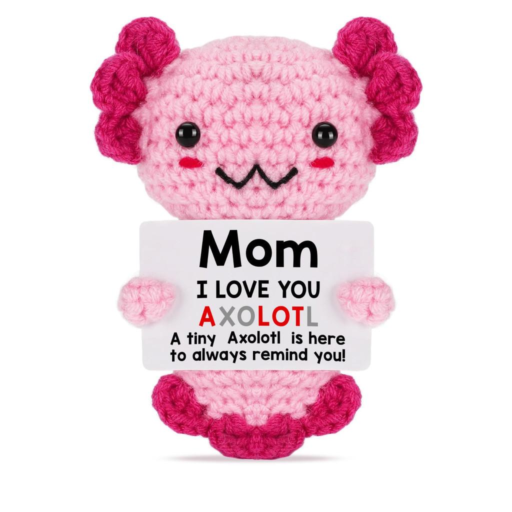 School Season Salamander Positive Crochet Animals Doll With Card Desktop Ornament Emotional Support Handmade Knitted Cheer Up Toy