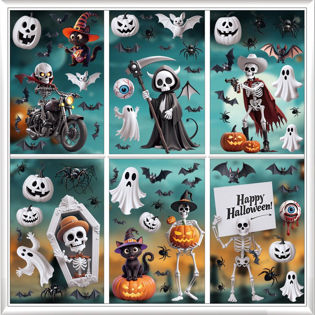 3D Halloween Cling Stickers Skull Ghost Witch for Window Door Party Home Decoration