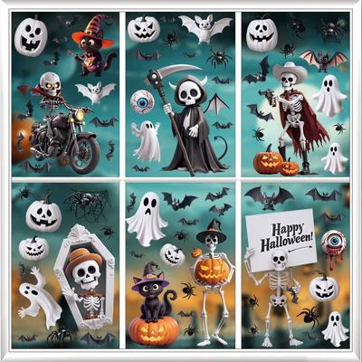3D Halloween Cling Stickers Skull Ghost Witch for Window Door Party Home Decoration