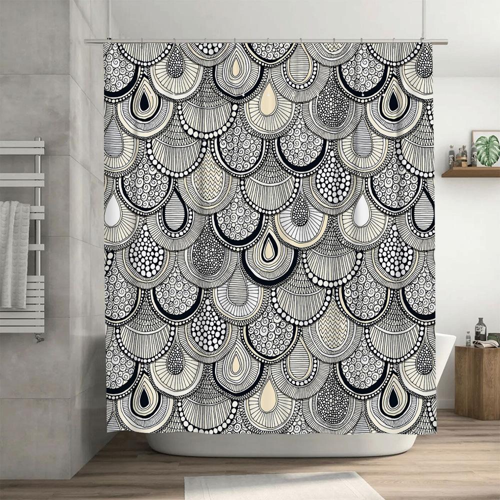 Black White Bathtub Curtain with Droplets Pattern Water Resistant Shower Curtain for Home Decor