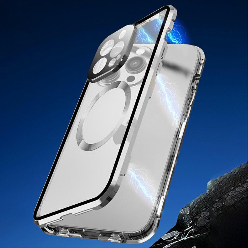 Magnetic Dual Glass MagSafe Case for iPhone 15 Pro Max, Silver