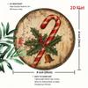 Vintage Candy Cane Metal Wall Art Rustic Holiday Decor with Holly Berries Golden Bells Home Garden Decor