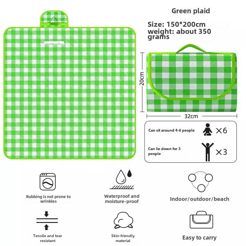 

Влагостойкий коврик для пикника: Утолщенный, складной, большой, портативный, клетчатый дизайн Ins Style для использования на открытом воздухе 150x200 cm