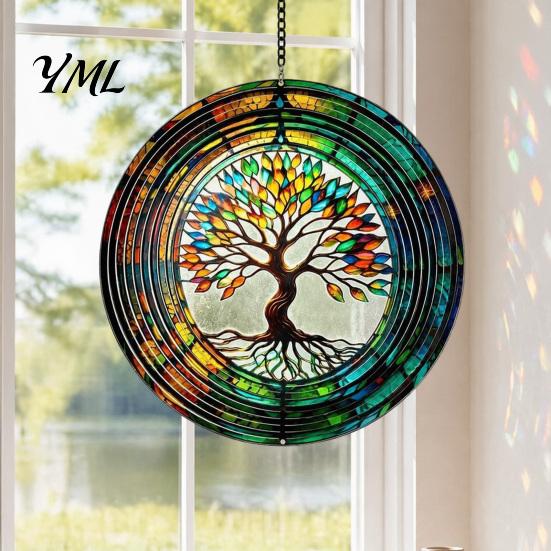 Hand Painted Outdoor Sculpture Owl/Hummingbird/Flower/Tree of Life/Rooster Wind Spinners, Reflective Spinners Garden Decor, Bird Deterrents