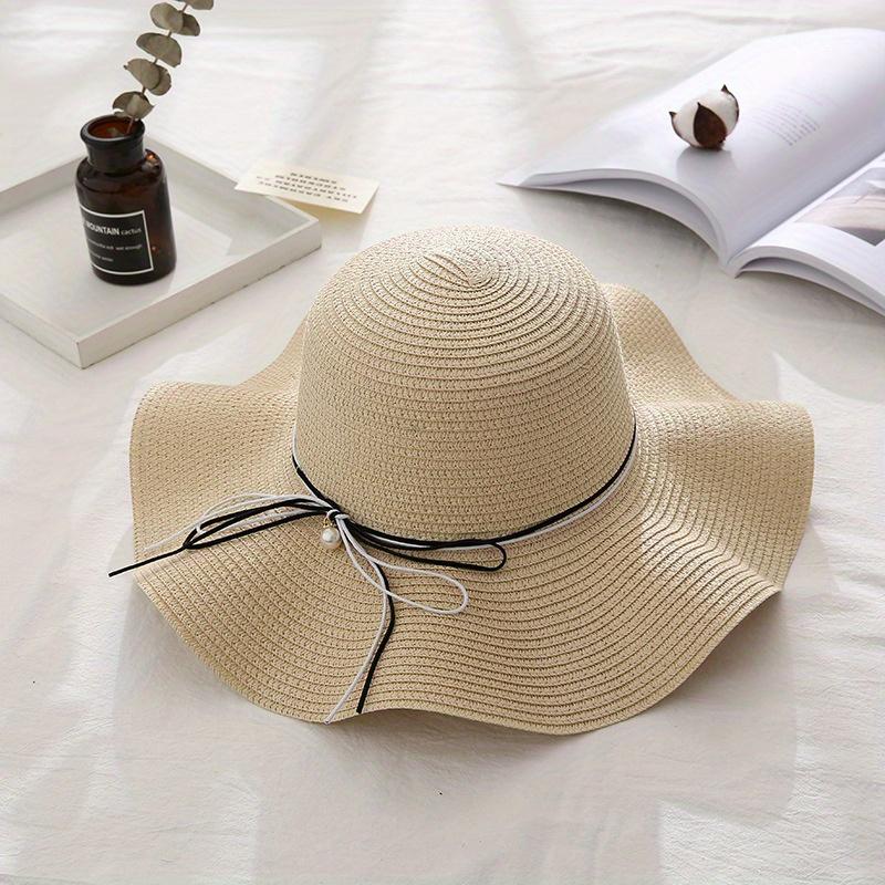 Summer Women's Small Fresh Butterfly Bow Beach Straw Hat, Adjustable Sun Hat, Holiday Outdoor Sunshade Headwear.