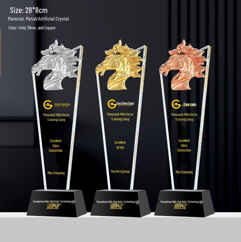 2026 Pegasus Metal Crystal Trophy - Gold, Silver, Bronze for Annual Meeting & Zodiac Engraved Excellent Employee Souvenir