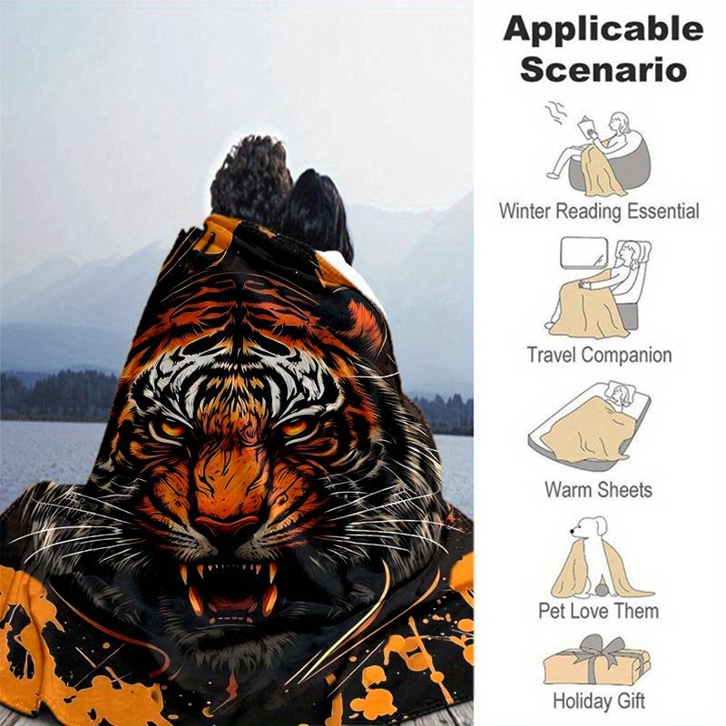 1pc Creative Roaring Tiger Cartoon Blanket  Soft Throw for Home Decor, Gift Idea, Living Room, Travel, Camping, Car Blankets