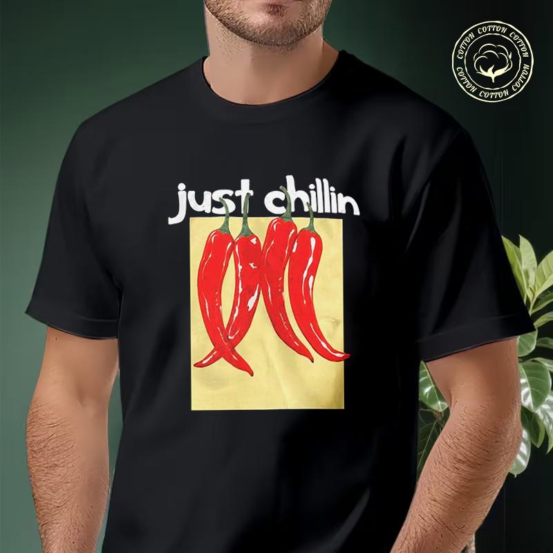 Just Chillin Chili Pepper Motorcycle T-Shirt Men Cotton Tees O-neck Short Sleeve T Shirt Hip Ho