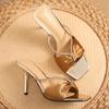 Fashion Luxury Crystal Narrow Band Design Brand High Heel Slipper Women High Quality Silk Bow Decoration Slide Sandal Elegant Dress Shoe