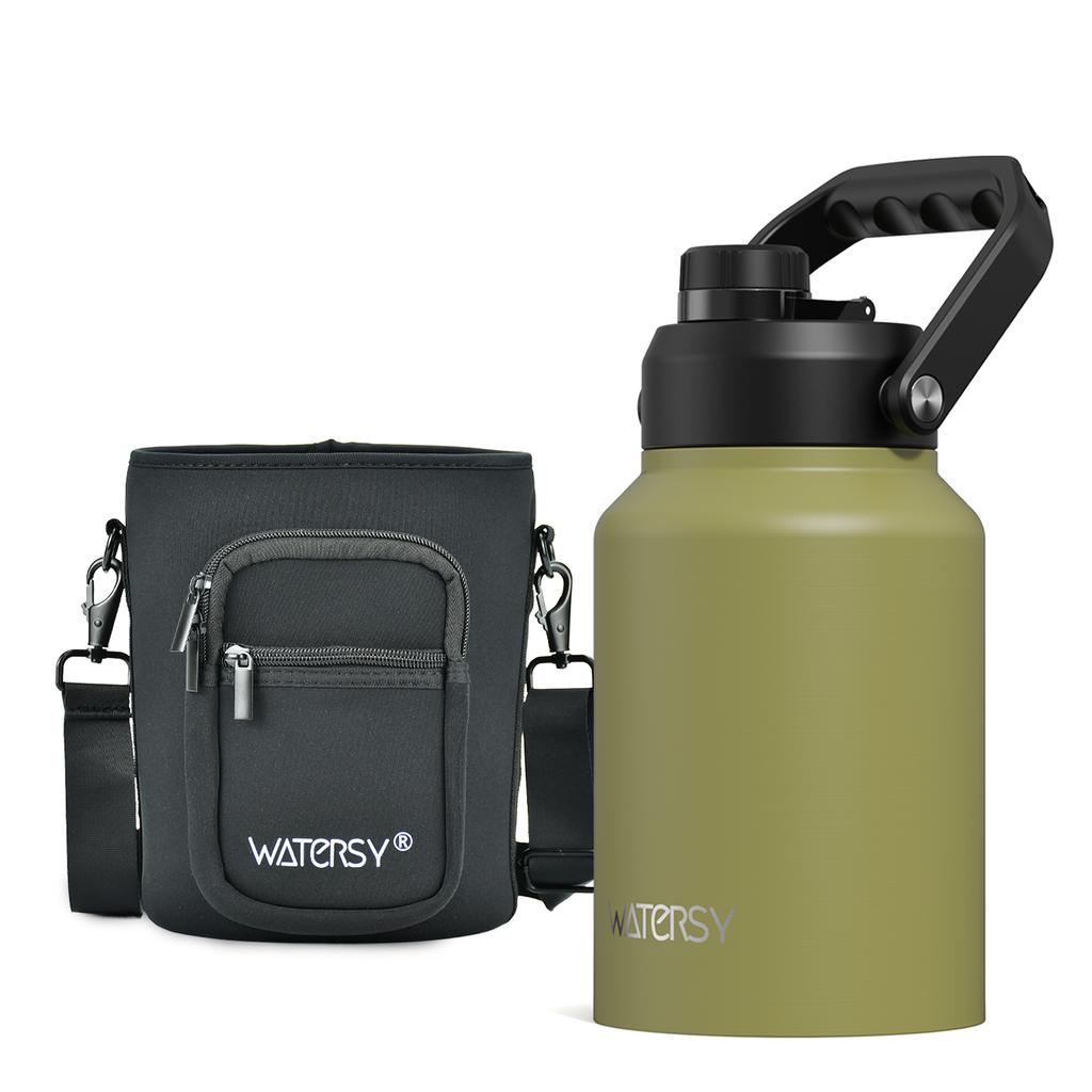 WATERSY 1.8L Insulated Water Bottle 64oz Stainless Steel Thermal Large Capacity with Handle for Outdoor Camping Vacuum Flask