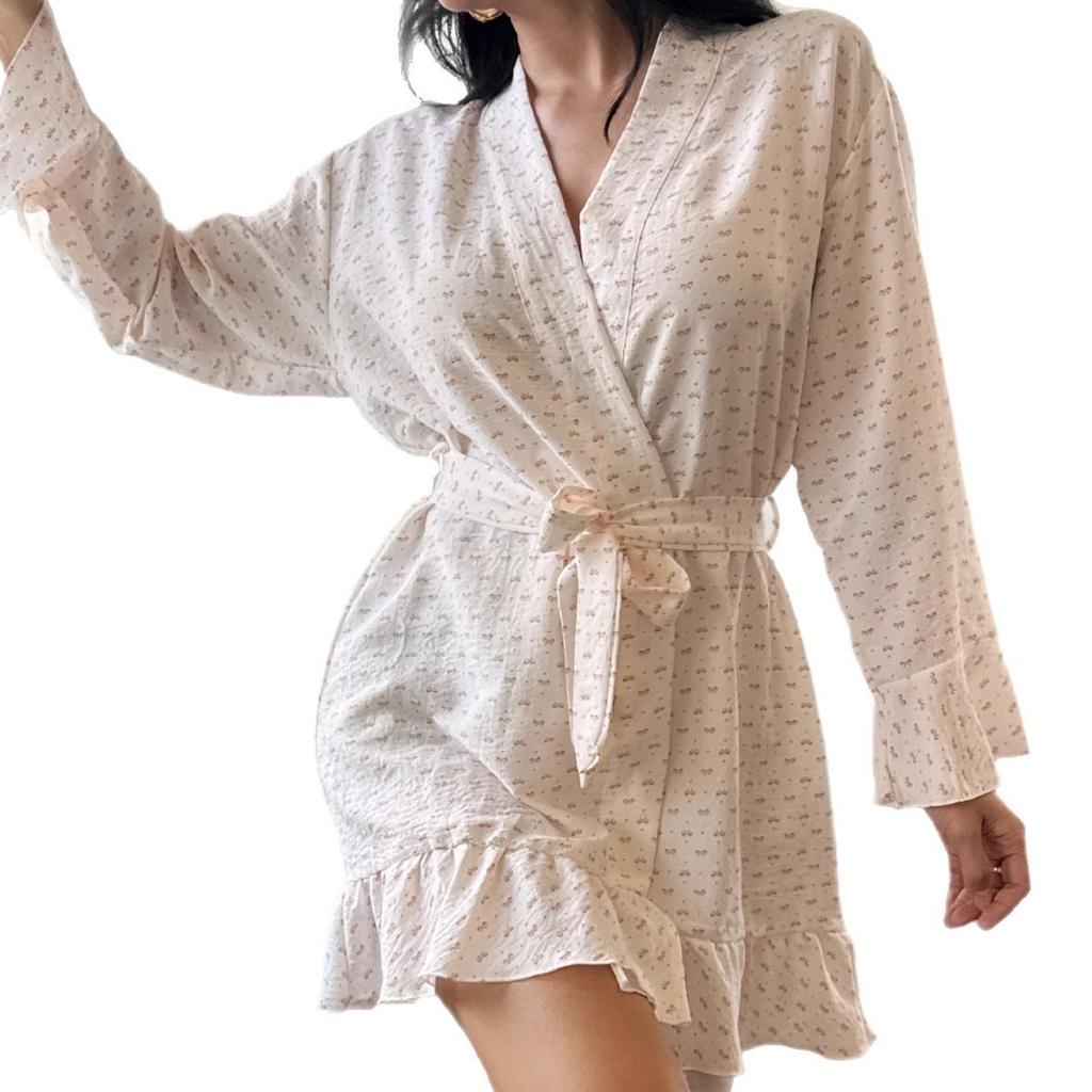 Cloud Cotton Seersucker Floral Bademantel - Europäische & Amerikanische Freizeit-Homewear