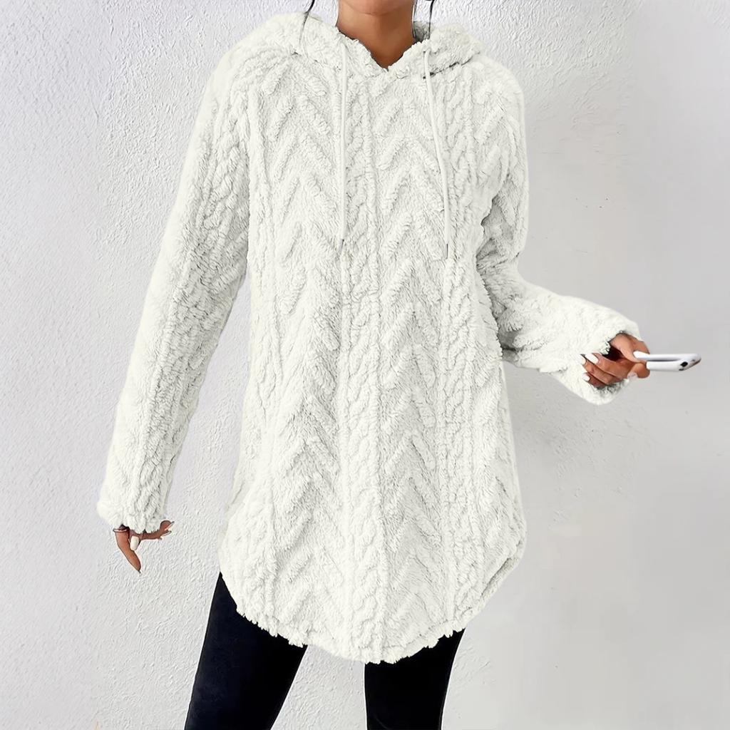 Women's Solid Color Hooded  Long Sleeved Sweatshirt  Slim Fit Drawstring  Sweatshirt