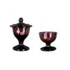 Buddhist Altar Glass Tea Set (Rice and Water Containers) with Cherry Blossom Pattern (Wine Color) TG-02/P-F & TG-01/P-F