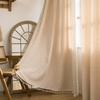 Boho Cotton Linen Curtains, Semi Sheer Natural Fabrics Curtains Tassel Rod Pocket, Farmhouse Curtains for Living Room Bedroom