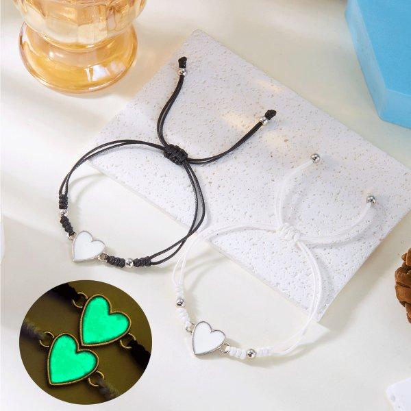 2 PCS/Set Butterfly Couples Pendant Luminous Bracelet For Women Lover Black Rope Charm Friendship Girlfriend Party Jewelry Gift