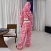 LUXEON Y2K Pink Camouflage Sportswear Two Piece Set Women Hip-hop Rock Waist Exposed Slim Zipper Hoodie New Punk Casual Sports Pants