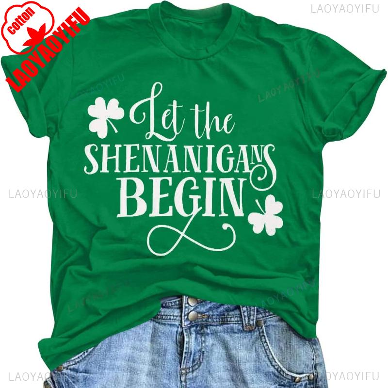 Womens St Patricks Day Shirts Let The Shenanigans Begin Shirt Lucky T Shirt Green Tee Funny Sayings Tops Vintage Aesthetic Tees