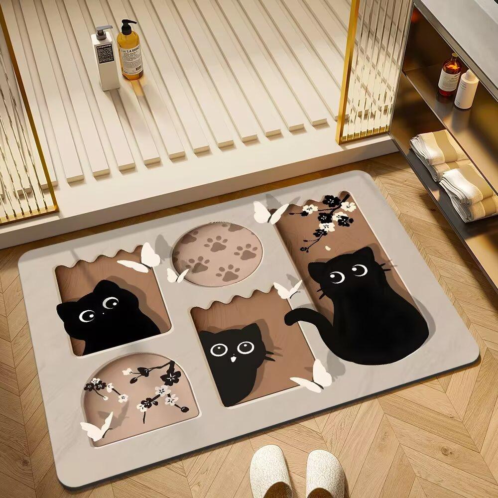 Kitten Diatom Mud Bathroom Floor Mat Non-Slip Absorbent Quick-Drying Foot Mat Toilet Toilet Door Carpet Dirt-Resistant