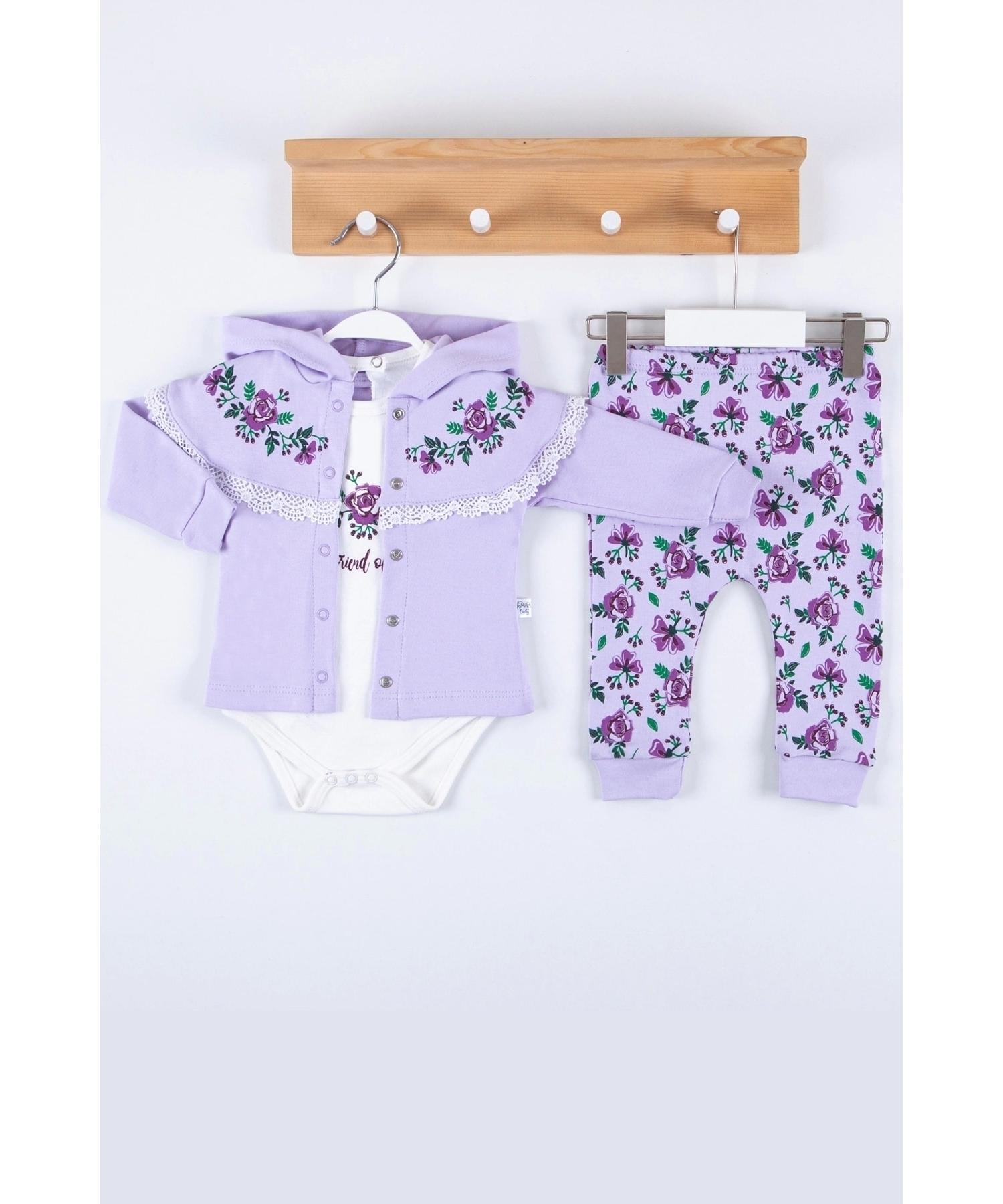 

Костюм-тройка для девочки из 100% хлопка с вышитым кардиганом Flover