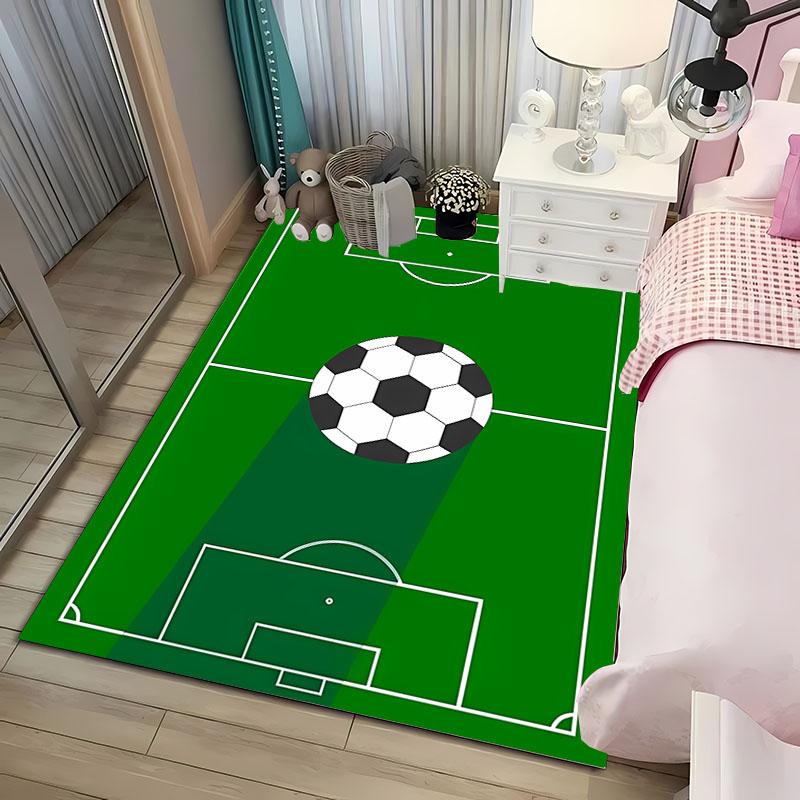 Cartoon Football Field Carpet Sports Theme Play Mat for Boys Girls Green Soccer Field Floor Mats Gift for Football/Soccer Lovers
